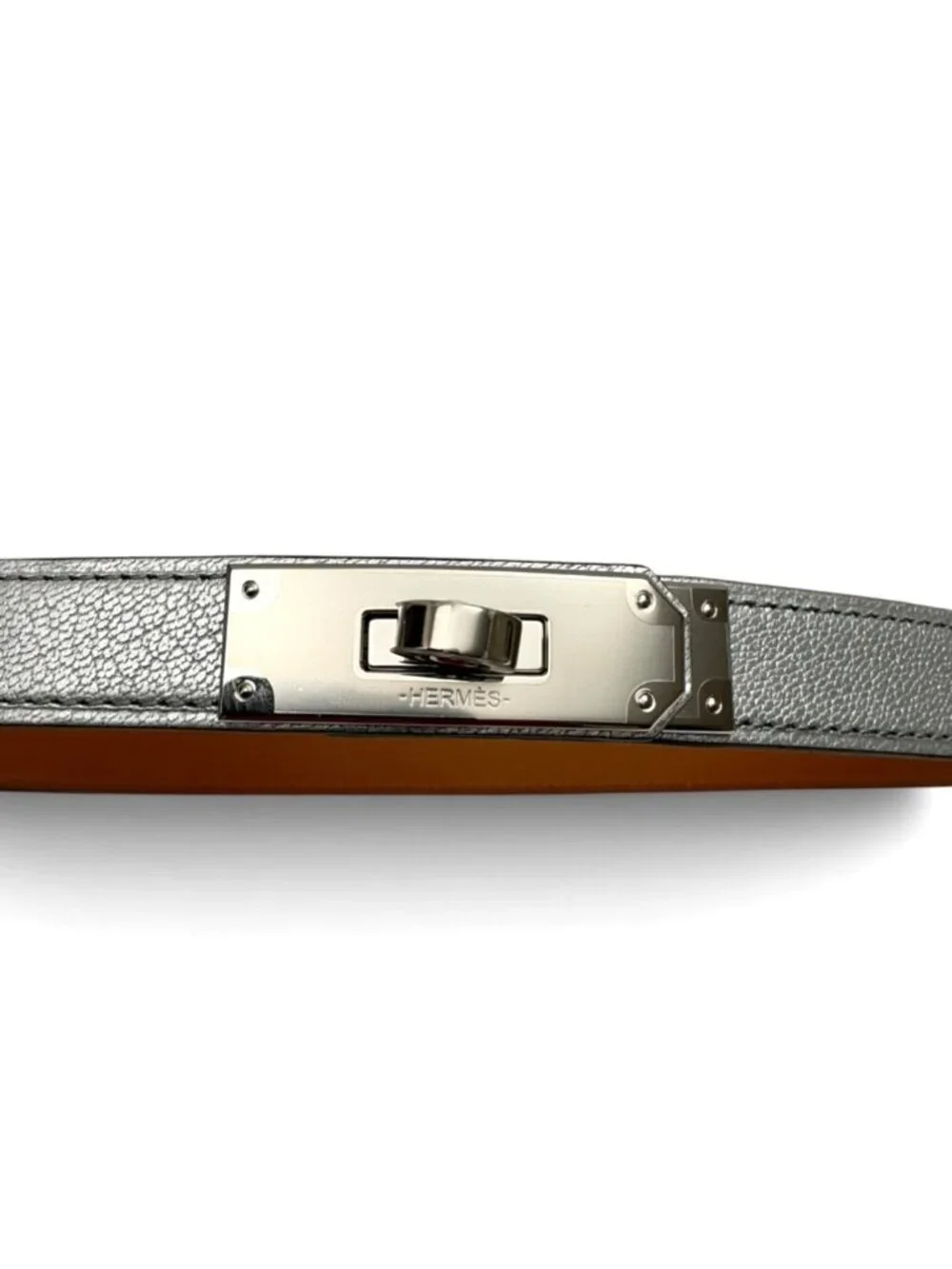HERMES Metallic Leather Kelly 18 Adjustable Belt With Silver Hardware